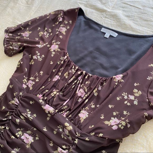 Brown Floral Ruched Mini Dress - Picture 5 of 5